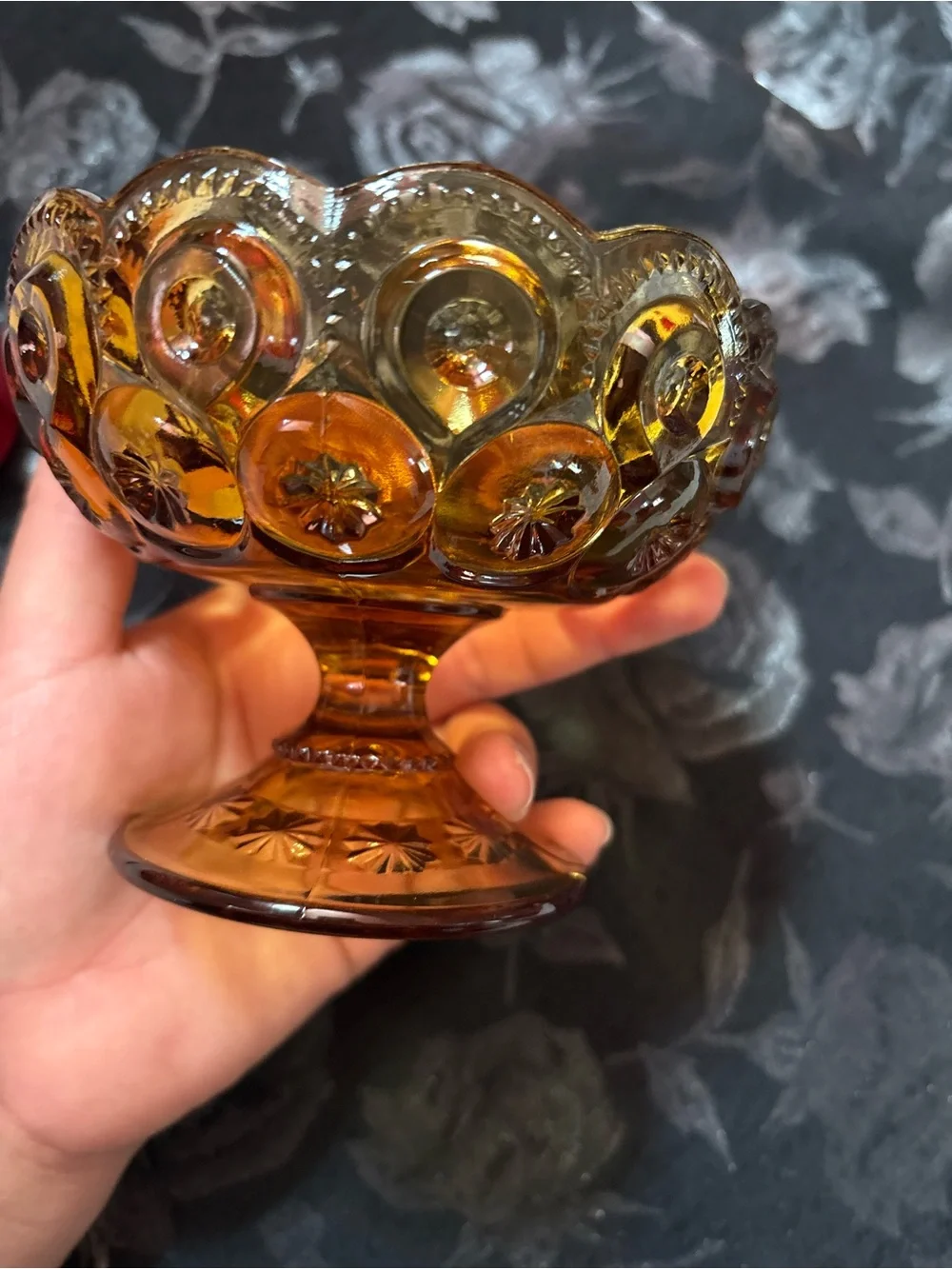 LE Smith Amber Glass Compote